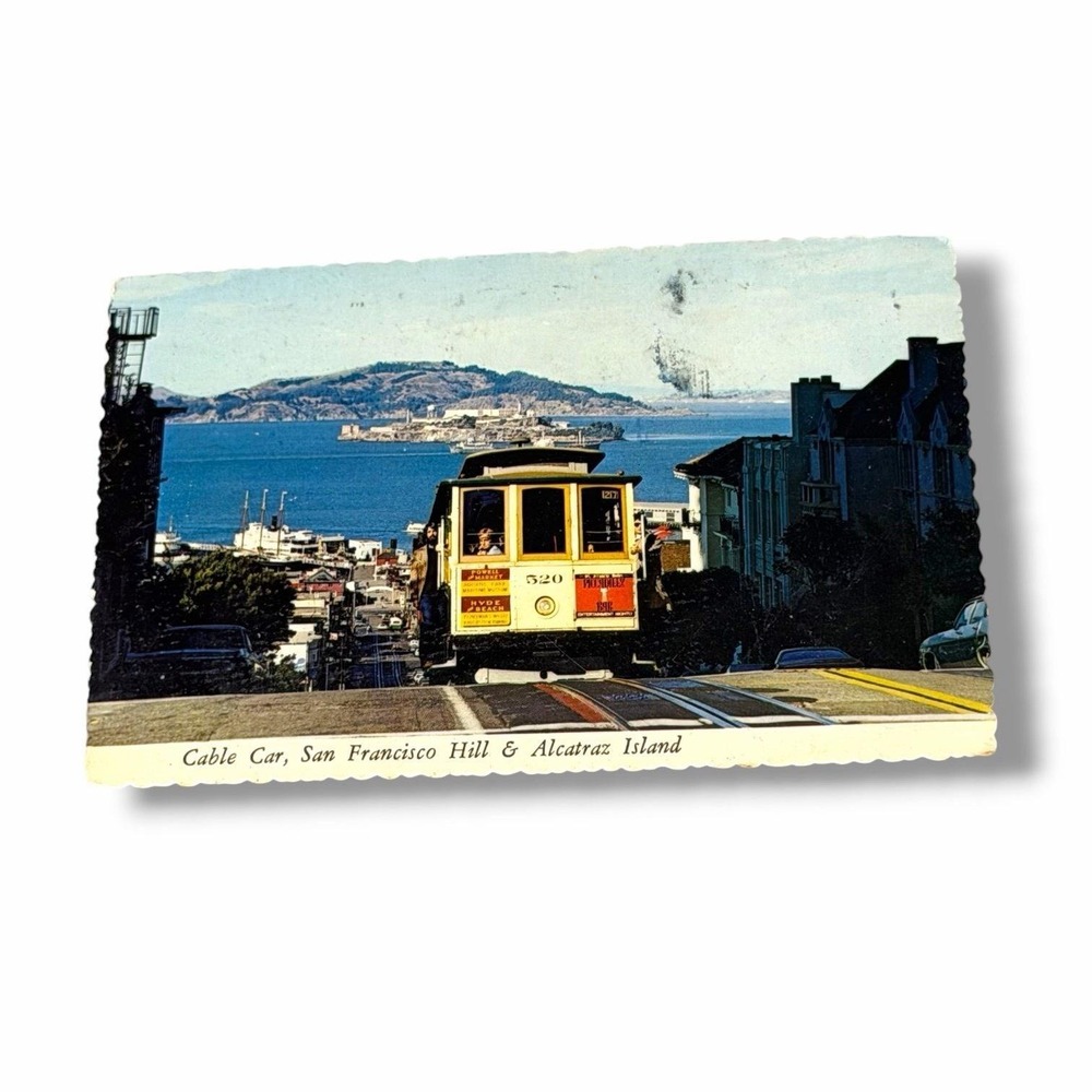 Postcard Cable Car San Francisco & Alcatraz Island California c1966 4x6 I275